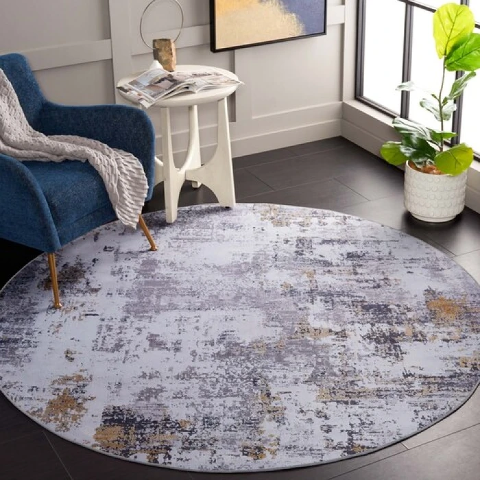 Safavieh Tacoma Grey / Gold TAC863 6 ft. X 6 ft. Round Rug