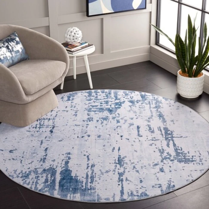 Safavieh Tacoma Grey / Navy TAC864 6 ft. X 6 ft. Round Rug