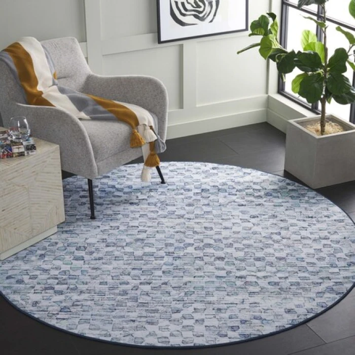 Safavieh Tacoma Grey / Aqua TAC917 6 ft. X 6 ft. Round Rug