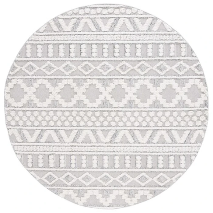 Safavieh Trends Grey / Ivory TRD124 6 ft. 7 in. X 6 ft. 7 in. Round Rug