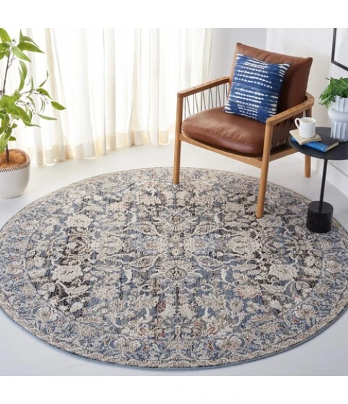 Safavieh Vivaldi Navy / Ivory VIV516 6 ft. 7 in. X 6 ft. 7 in. Round Rug