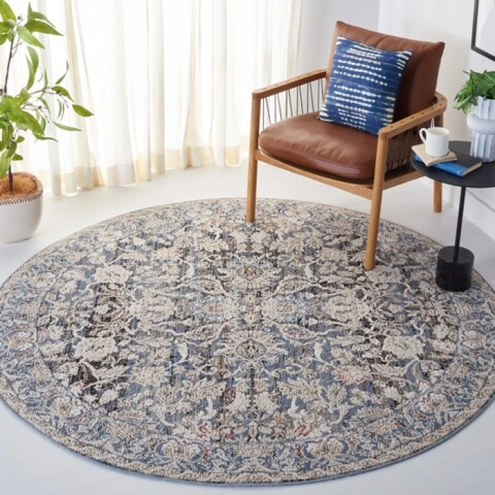Safavieh Vivaldi Navy / Ivory VIV516 6 ft. 7 in. X 6 ft. 7 in. Round Rug