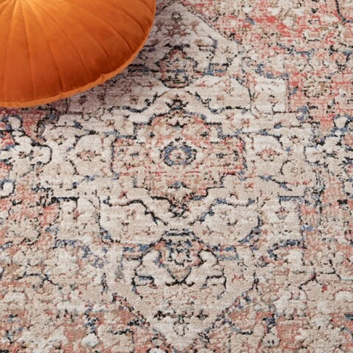 Safavieh Vivaldi Blue / Rust VIV565 6 ft. 7 in. X 6 ft. 7 in. Round Rug