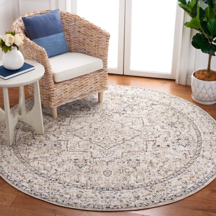 Safavieh Vivaldi Ivory / Light Olive VIV595 6 ft. 7 in. X 6 ft. 7 in. Round Rug