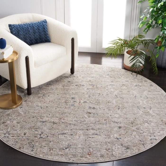 Safavieh Vivaldi Ivory / Navy VIV596 6 ft. 7 in. X 6 ft. 7 in. Round Rug