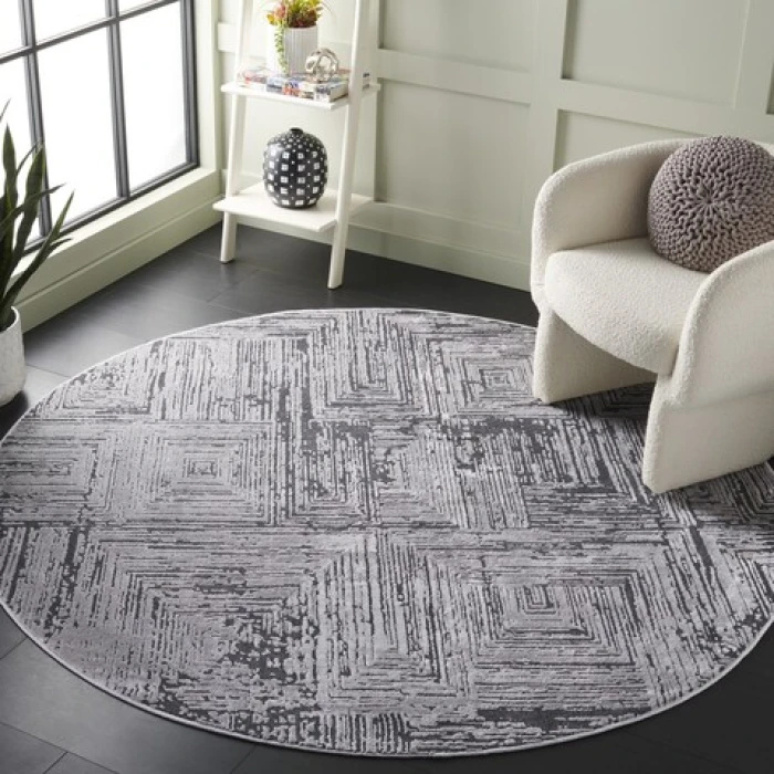 Safavieh Whisper Grey / Dark Grey WHS814 6 ft. 7 in. X 6 ft. 7 in. Round Rug