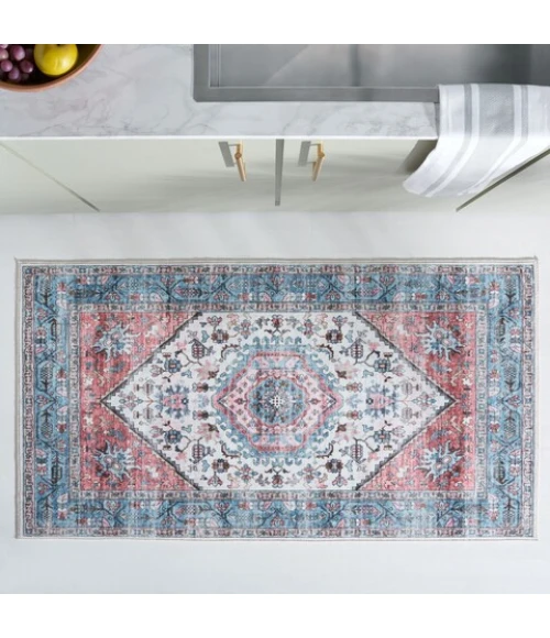 Safavieh Washable Printed Rug Turquoise / Red WPR322 2 ft. 3 in. X 3 ft. 9 in. Accent Rug