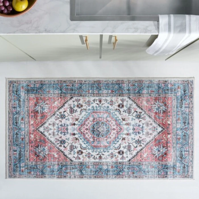 Safavieh Washable Printed Rug Turquoise / Red WPR322 3 ft. X 5 ft. Rectangle Rug