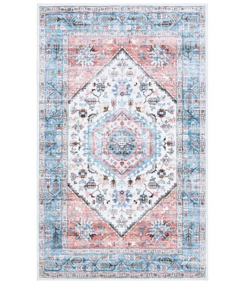 Safavieh Washable Printed Rug Turquoise / Red WPR322 4 ft. X 6 ft. Rectangle Rug