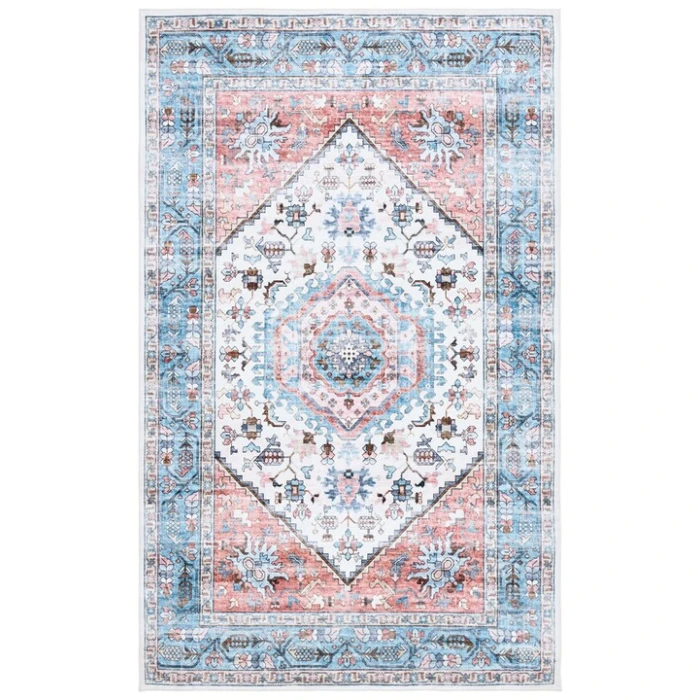 Safavieh Washable Printed Rug Turquoise / Red WPR322 4 ft. X 6 ft. Rectangle Rug