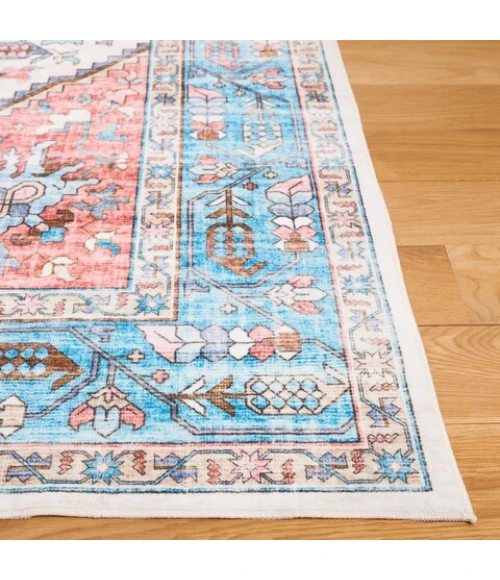 Safavieh Washable Printed Rug Turquoise / Red WPR322 4 ft. X 6 ft. Rectangle Rug
