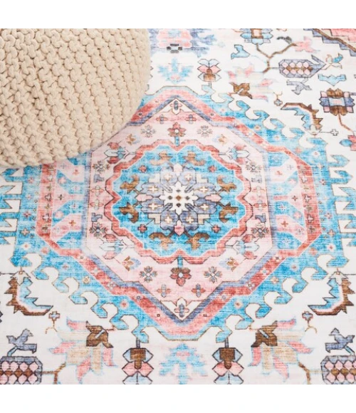 Safavieh Washable Printed Rug Turquoise / Red WPR322 4 ft. X 6 ft. Rectangle Rug