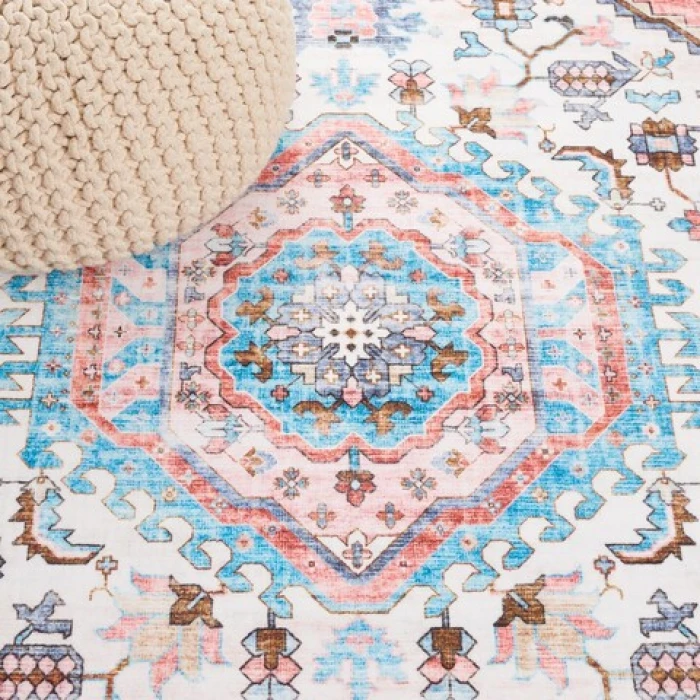 Safavieh Washable Printed Rug Turquoise / Red WPR322 3 ft. X 5 ft. Rectangle Rug