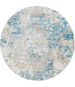 Livabliss Aisha AIS2302 Sky Blue Mustard Area Rug 6 ft. 7 in. Round