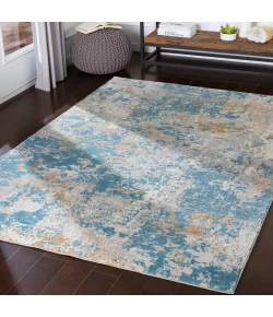 Livabliss Aisha AIS2302 Sky Blue Mustard Area Rug 6 ft. 7 in. Round