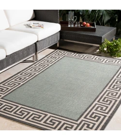 Livabliss Alfresco ALF9625 Dusty Sage Black Area Rug 8 ft. 10 in. X 8 ft. 10 in. Round