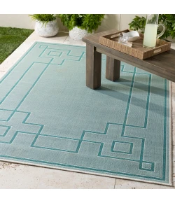 Livabliss Alfresco ALF9655 Pale Blue Teal Area Rug 8 ft. 10 in. X 8 ft. 10 in. Square