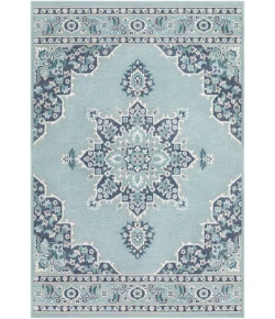 Livabliss Alfresco ALF9687 Charcoal Aqua Area Rug 8 ft. 10 in. Round