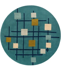 Livabliss Forum FM7201 Teal Dark Blue Area Rug 6 ft. Round
