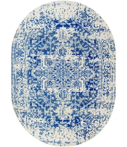 Livabliss Harput HAP1021 Dark Blue Light Gray Area Rug 6 ft. 7 in. X 9 ft. Oval