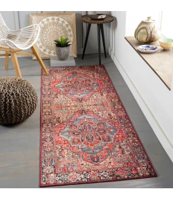 Livabliss Iris IRS2310 Red Ink Blue Area Rug 2 ft. 7 in. X 14 ft. Runner