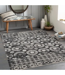 Livabliss Lavadora LVR2325 Black Gray Area Rug 6 ft. 7 in. Round