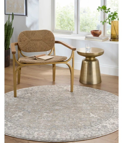 Livabliss Poetry Cream POI-2308 5 ft. 3 in. X 5 ft. 3 in. Round Rug