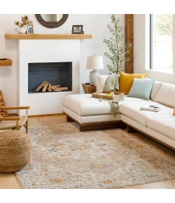 Livabliss Reina REN2305 Tan Light Gray Area Rug 5 ft. 3 in. Round