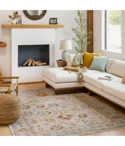 Livabliss Reina REN2309 Light Gray Cream Area Rug 5 ft. 3 in. Round