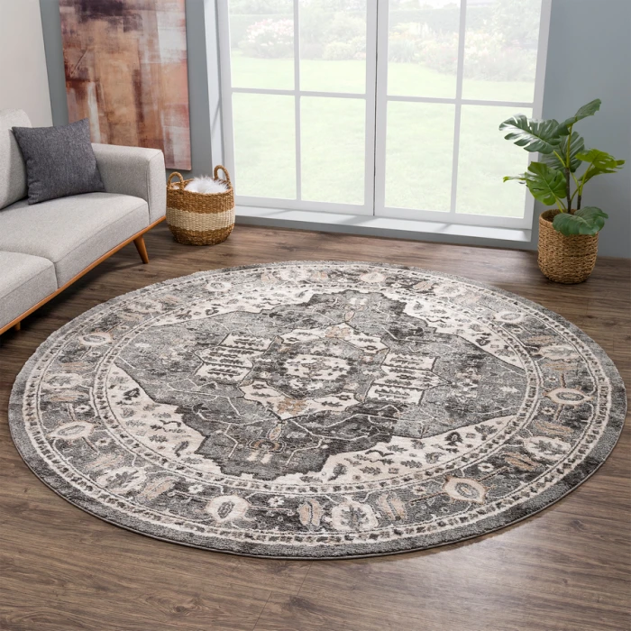 United Weavers Portsmouth Grey 3110-40272 7 ft. 11 in. X 7 ft. 11 in. Round Rug