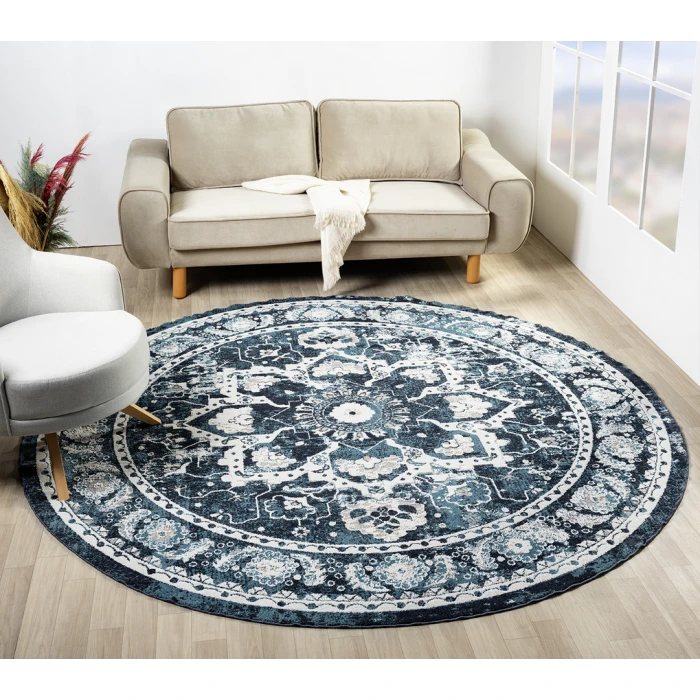 United Weavers Stratton Blue 675-71160 7 ft. 11 in. X 7 ft. 11 in. Round Rug