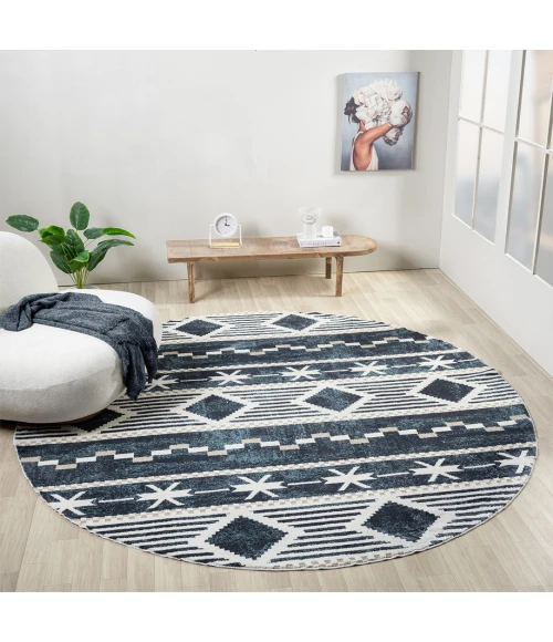 United Weavers Stratton Navy 675-71564 7 ft. 11 in. X 7 ft. 11 in. Round Rug