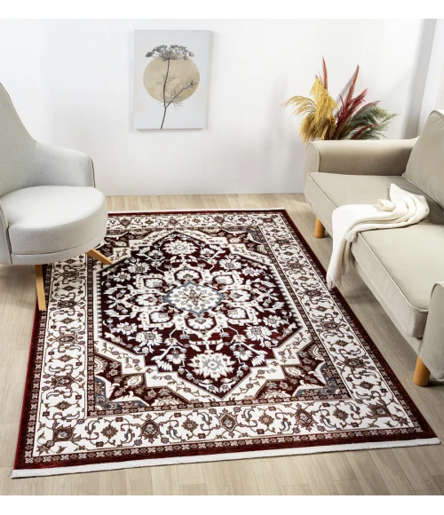 United Weavers Hudson Burgundy 680-50334 5 ft. 3 in. X 7 ft. 2 in. Rectangle Rug