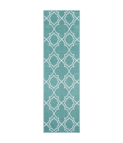 Livabliss Alfresco ALF9653 Teal White Area Rug 2 ft. 5 in. X 11 ft. 10 in. Runner