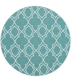 Livabliss Alfresco ALF9653 Teal White Area Rug 7 ft. 3 in. Round