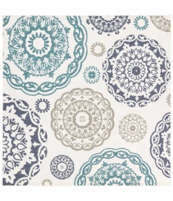 Livabliss Alfresco ALF9665 Teal Charcoal Area Rug 8 ft. 10 in. Square