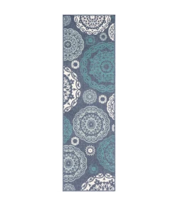 Livabliss Alfresco ALF9666 Charcoal Aqua Area Rug 2 ft. 5 in. X 7 ft. 10 in. Runner