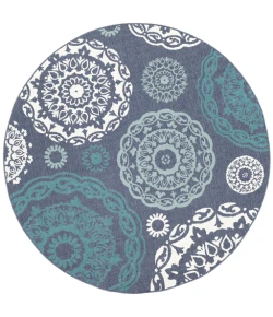 Livabliss Alfresco ALF9666 Charcoal Aqua Area Rug 7 ft. 3 in. Round