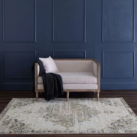 Vintage Karastan rug in modern living room decor